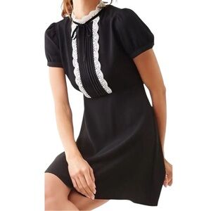 Forever 21 Black & White Victorian Mini Dress Gothic Wednesday Adams Inspired